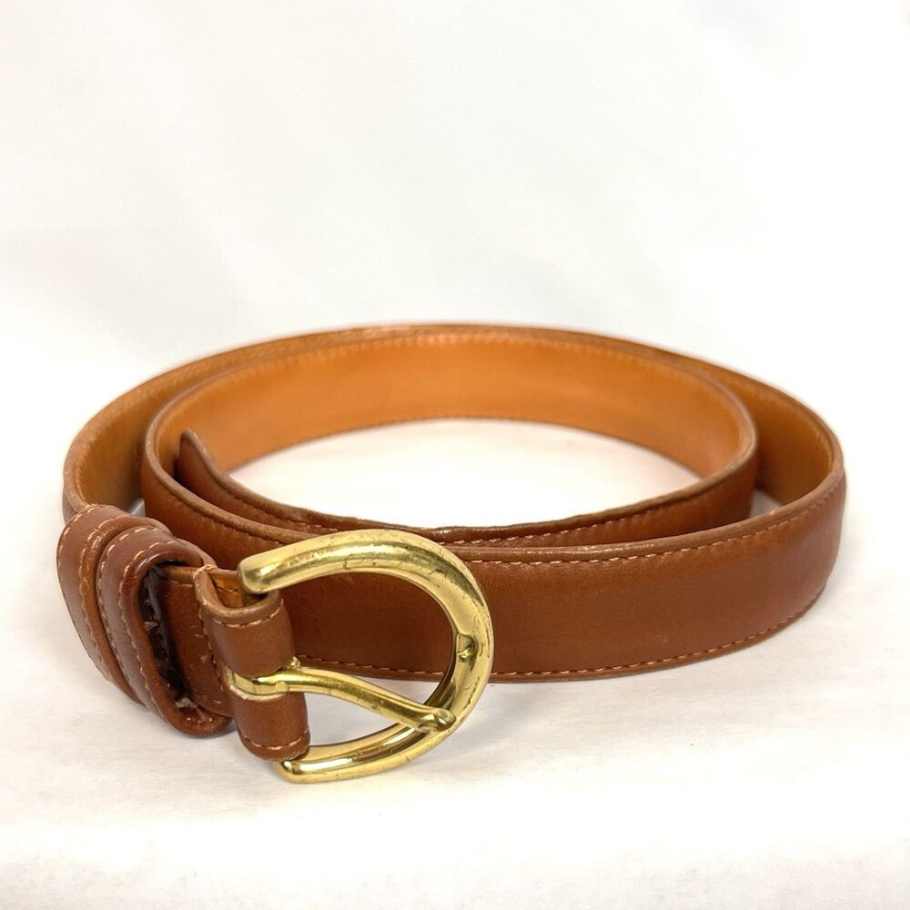 Coach Preppy Vtg. Y2K British Tan Leather Belt Large Brass Buckle USA Made 8400